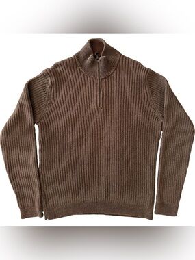 Calvin Klein Jeans Men's Brown Ribbed Quarter-Zip Sweater-CC